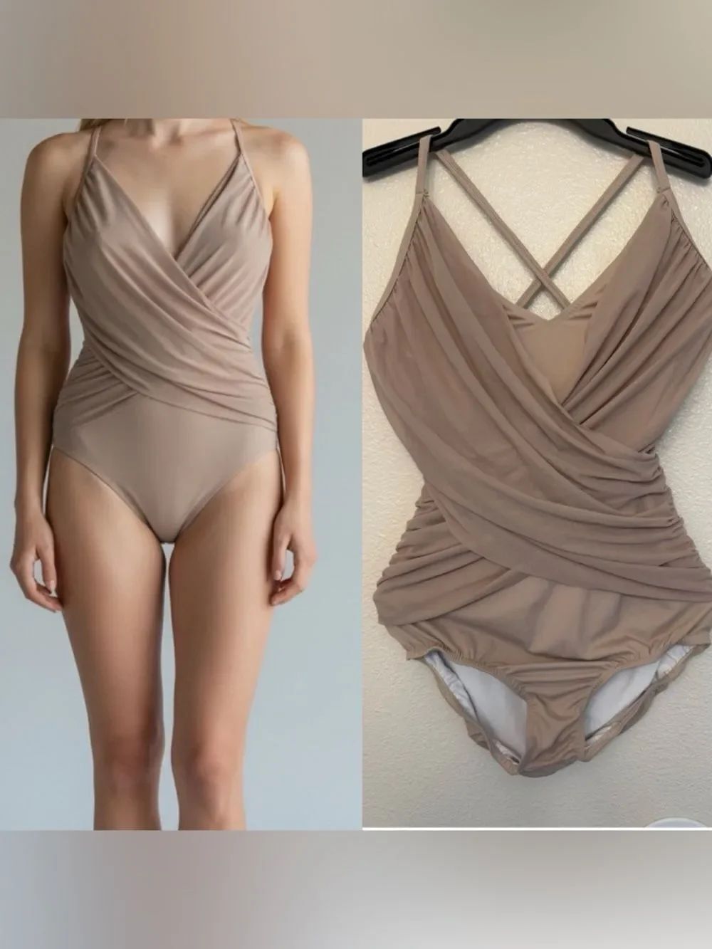 Kelle dance lyrical costume tan blush drape mesh leotard LA-Large adult